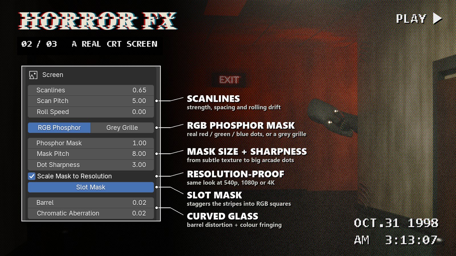 Feature sheet explaining the CRT screen settings